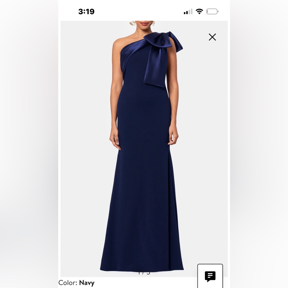 Betsy and Adam One-Shoulder Navy Bow Evening Dress size 6